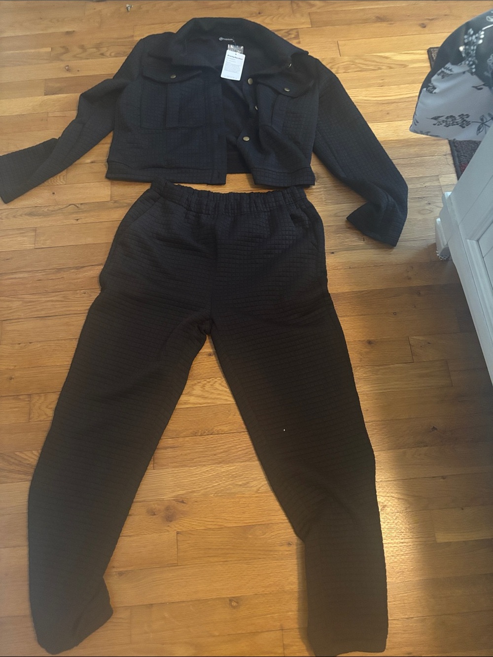 Textured Black High-Rise Jogger Pants - Women and jacket set brand new sz medium